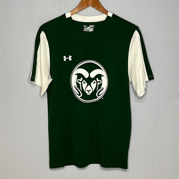 UNDER ARMOUR CSU GREEN AND WHITE MEDIUM SHIRT HEAT GEAR - Picture 1 of 5